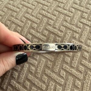 Coach Black and Silver Signature Enamel Bangle Bracelet